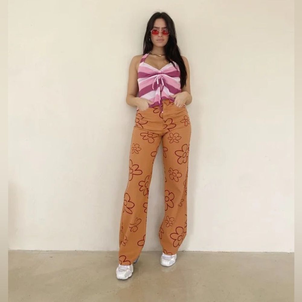 Bailey Rose Floral Orange Wide Leg Women's Pants